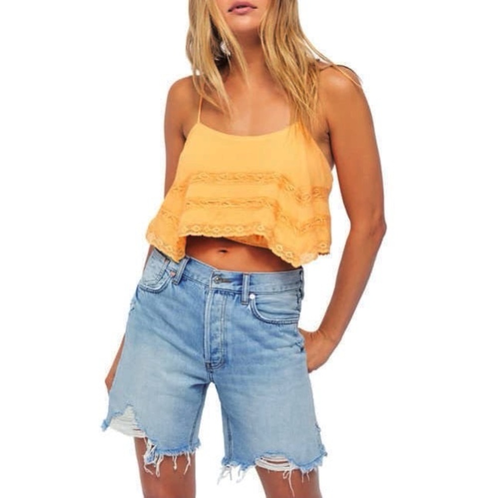 Free People Orange Trapeze Strappy Flowy Rayon Crop Top Size Large New